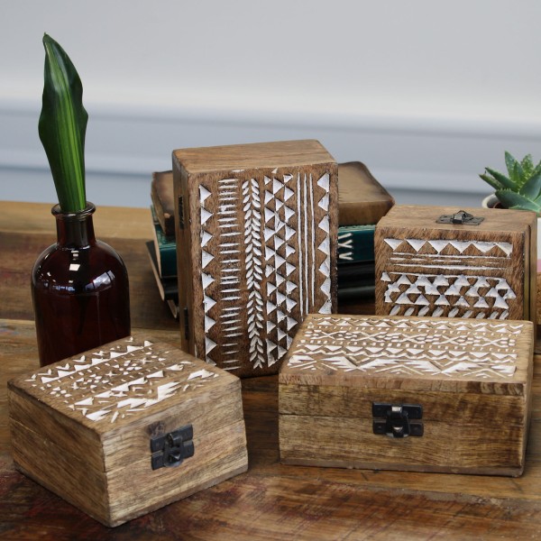 Caja de Madera Blanca - 6x4 Aztec Design