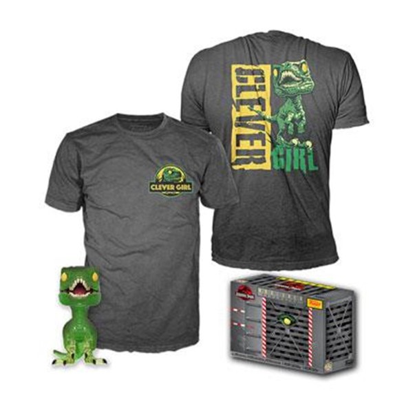 Pop & tee jurassic park clever raptor funko + camiseta talla l