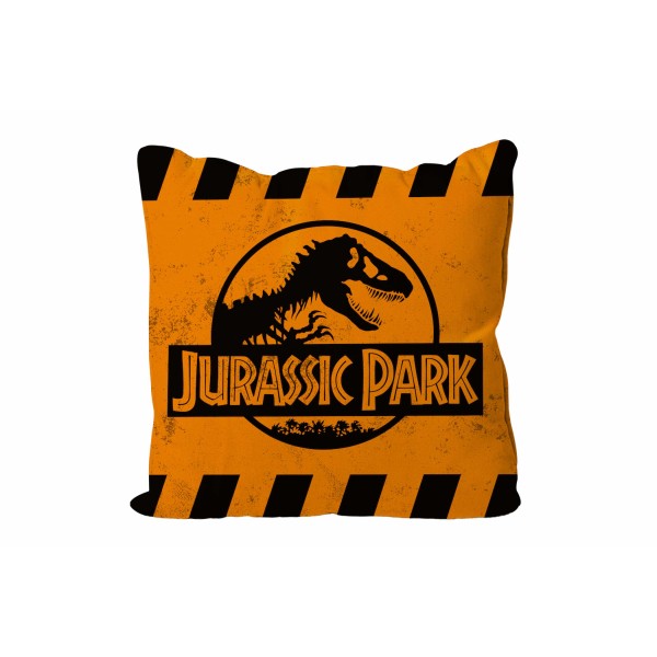 Cojin cuadrado caution logo naranja jurassic park envasado vacio