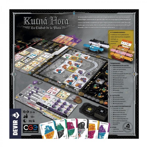 Juego de mesa devir kutná hora: la ciudad de plata + carta promocional