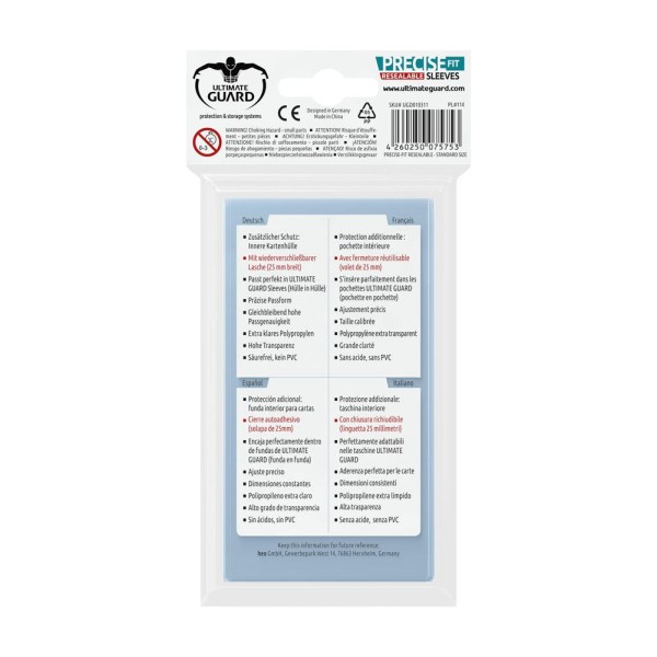 Fundas transparentes de cartas ultimate guard precise - fit cierre reutilizable tamaño estándar 100 unidades