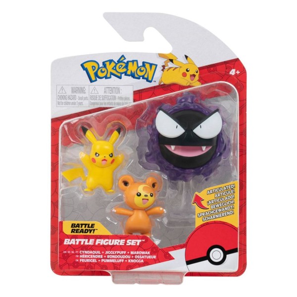 Pack de 3 figuras jazwares pokemon batalla teddiursa pikachu y gastly