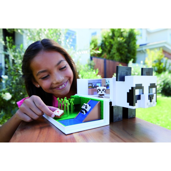 Figura mattel minecraft mob head mini panda casa de juegos