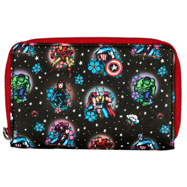 Cartera monedero loungefly funko marvel avengers tattoo zip around wallet