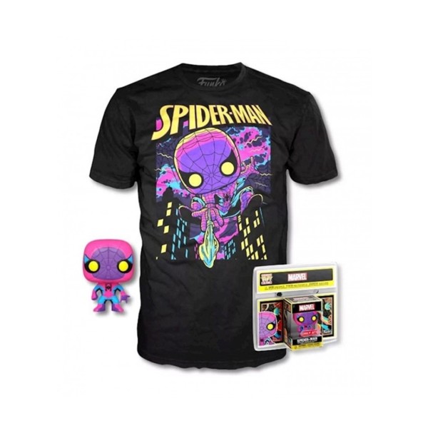 Pop & tee marvel spiderman black light funko + camiseta talla xl