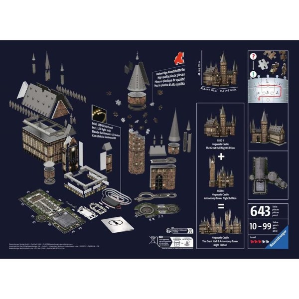 Puzzle 3d ravensburger harry potter castillo de hogwarts - el gran salon - night edition