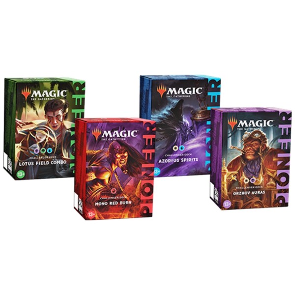 Juego de cartas caja de sobres wizards of the coast magic the gathering pioneer challenger deck display 8 mazos inglés