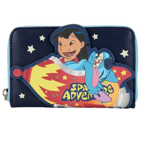 Cartera loungefly disney lilo & stitch aventura espacial lilo & stitch zip around wallet