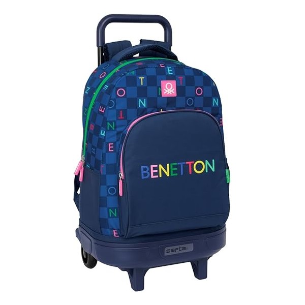 Mochila Gde. C/Ruedas Compact Extraible Benetton Damero 33X22X45Cm