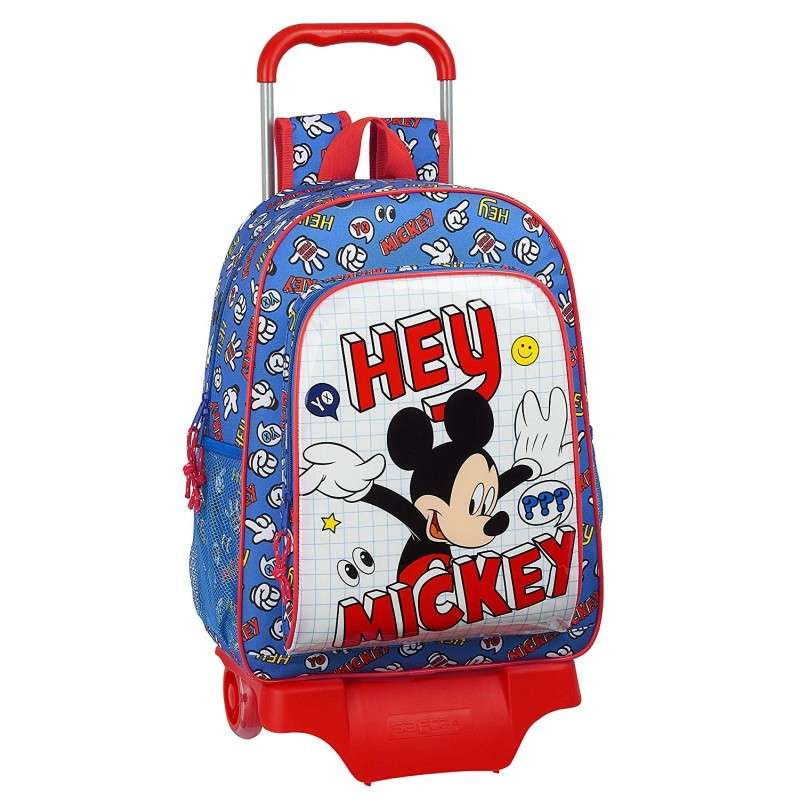 Mochila Grande Con Carro Mikey Disney 33x14x42cm.