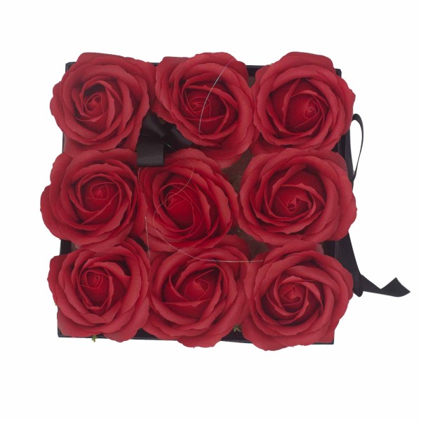 Caja de Regalo - Flor de Jabón 9 Rosas rojo - cuadrado