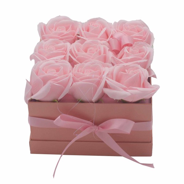 Caja de Regalo - Flor de Jabón 9 Rosas Rosas - cuadrado