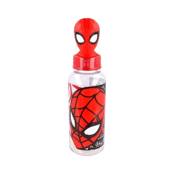 Botella De Agua Reutlizable De Plástico Spiderman Con Tapón De Figurita 3d 560Ml