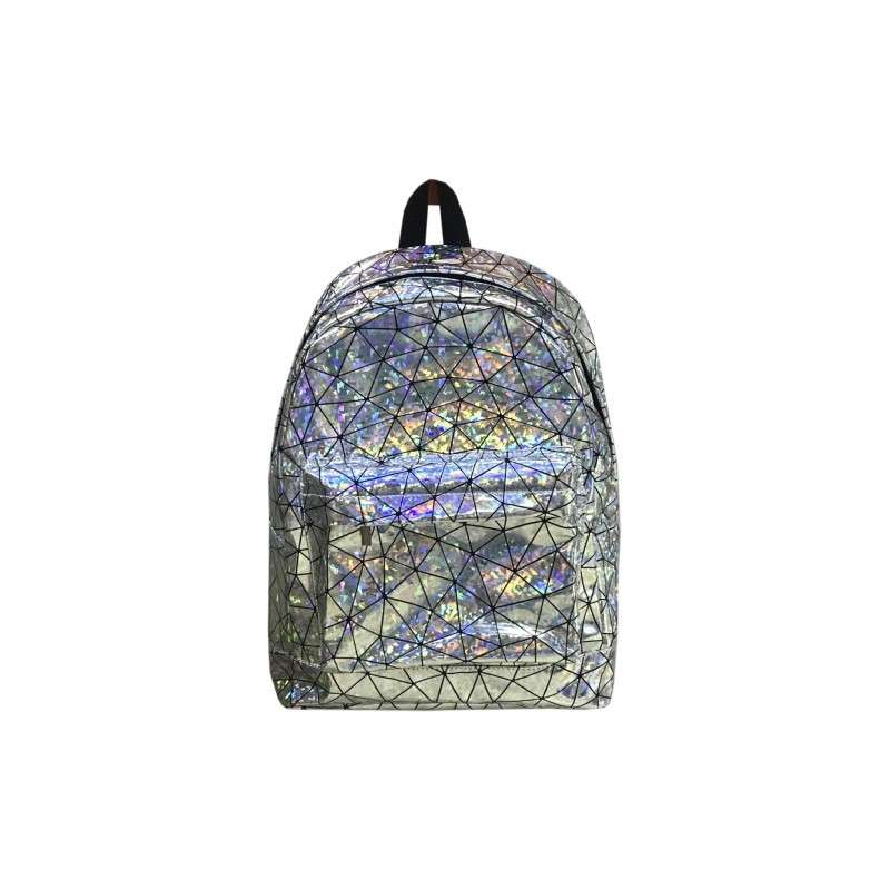 Mochila Color Laser Plata Juvenil Lona 30x42x14cm.