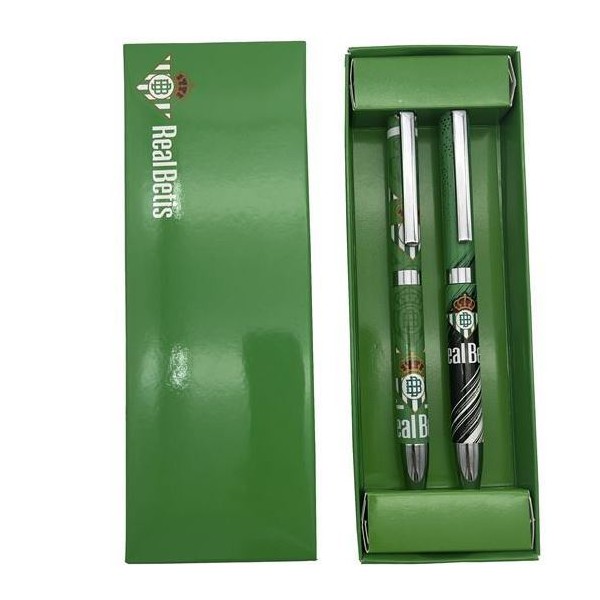 Set Regalo 2 Boligrafos Metalicos En Caja Real Betis