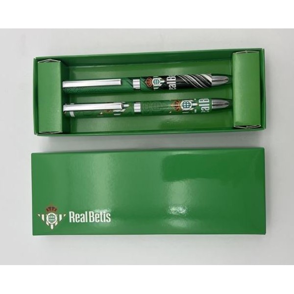 Set Regalo 2 Boligrafos Metalicos En Caja Real Betis