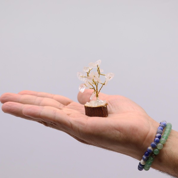 Mini árbol de piedras preciosas sobre base de madera - Cuarzo de roca (15 piedras)