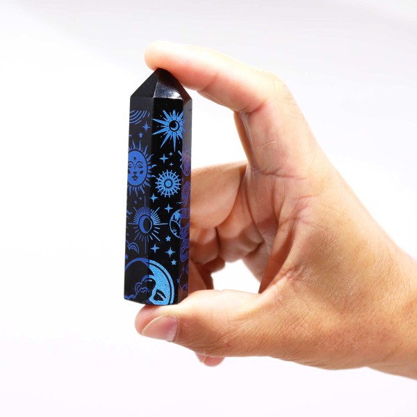 Puntas de Obsidiana Negra (aprox 60-70 gm 9cm) - Historia Mística - Azul Oscuro