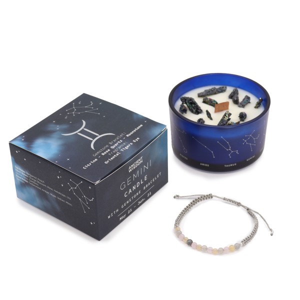 Vela de Cristal del Zodiaco con Pulsera de Piedras Preciosas - Géminis