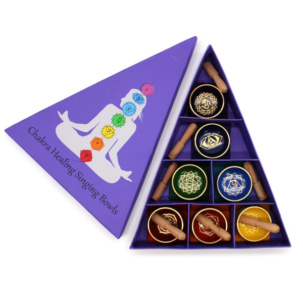 Set de regalo de cuenco tibetano con piramide de chakras