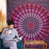 Colcha Doble de Algodón + Colgante de Pared - Pavo Real Mandala - Morado