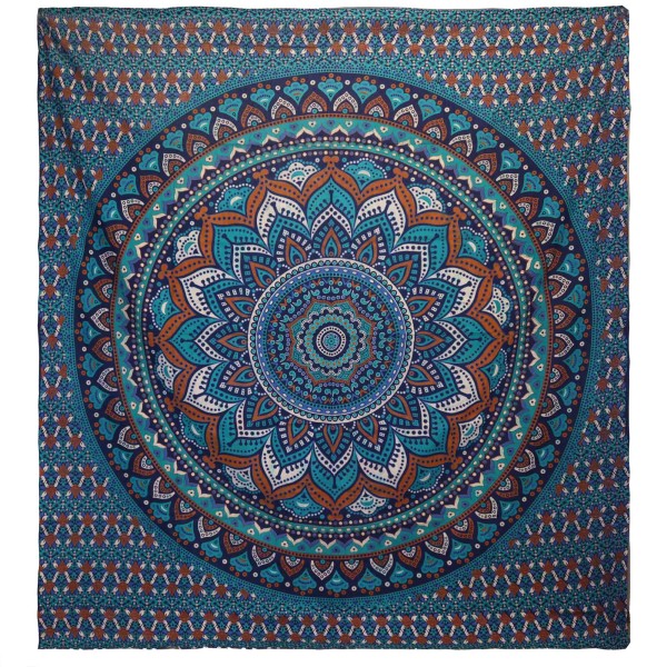 Colcha Doble de Algodón + Colgante de Pared - Mandala Clásico - Turquesa