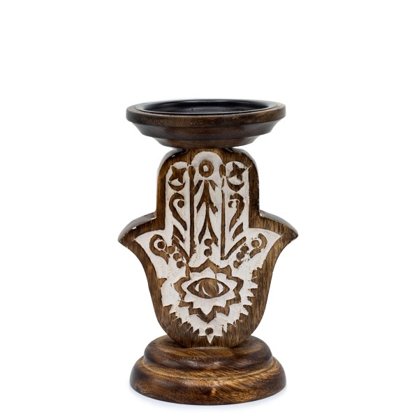 Candelabro de Madera de Mango - Hamsa - Pequeño 18x11cm