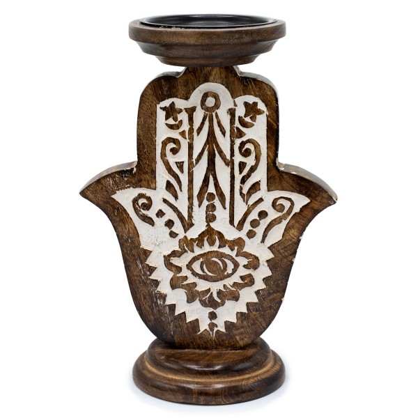 Candelabro de Madera de Mango - Hamsa - Grande 25x18cm