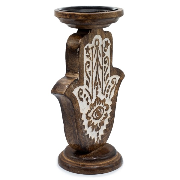 Candelabro de Madera de Mango - Hamsa - Grande 25x18cm