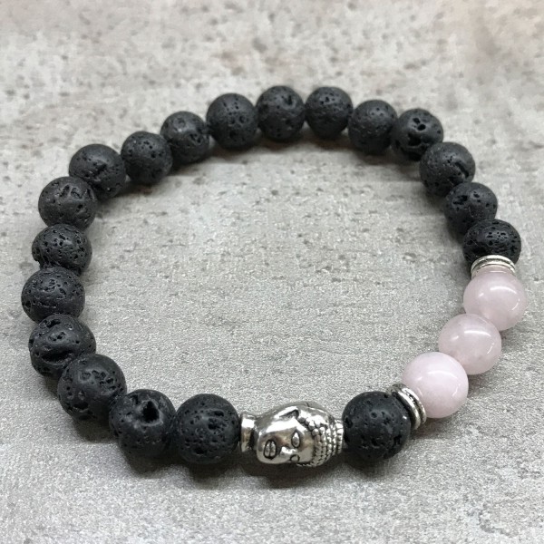 Pulsera de Piedra de Lava - Buda - Cuarzo Rosa