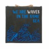 bolsa de yute estampada - Somos olas - Cinza, Azul y Natural