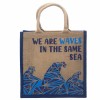 bolsa de yute estampada - Somos olas - Cinza, Azul y Natural