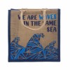 bolsa de yute estampada - Somos olas - Cinza, Azul y Natural