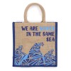 bolsa de yute estampada - Somos olas - Cinza, Azul y Natural