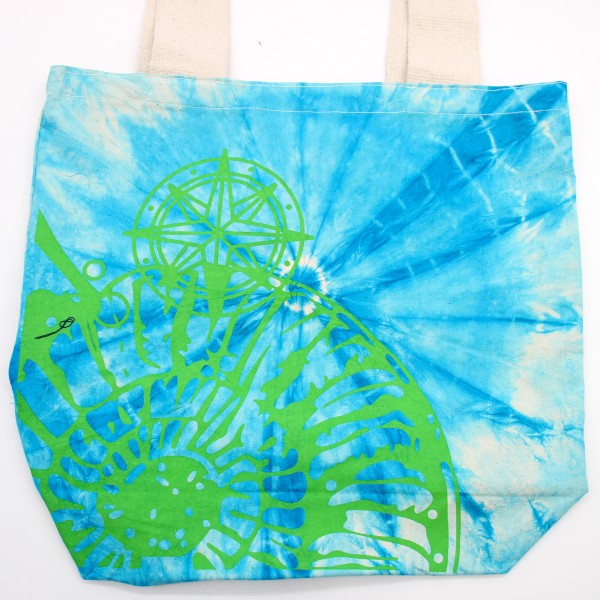 Bolsas de Algodón "Tie Dye" (170g) - 38x42x12cm - Concha Marina - Azul y verde - Asa Verde