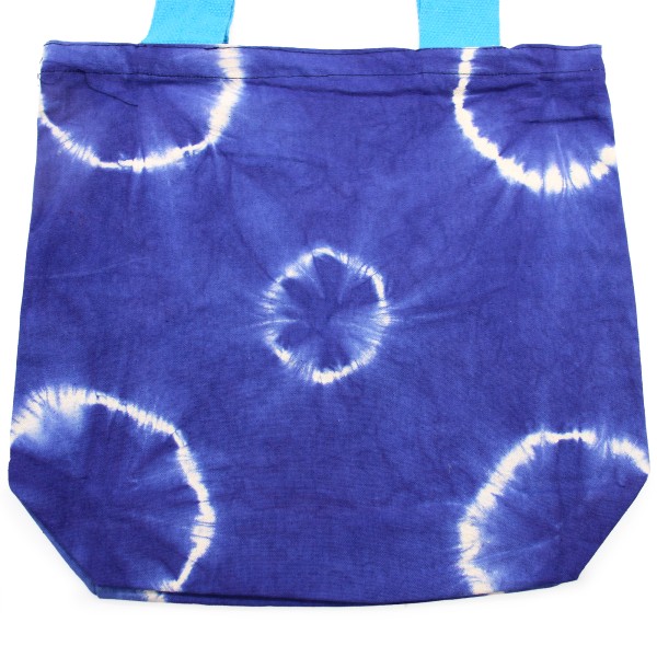 Bolsa de Algodon Natural con Diseño "Tie Dye" (220g)- 38x42x12cm - Anillos Azules- Asa Azul