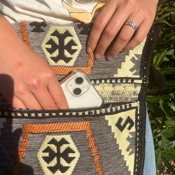 Bolso bandolera de festival Kilim gris pálido