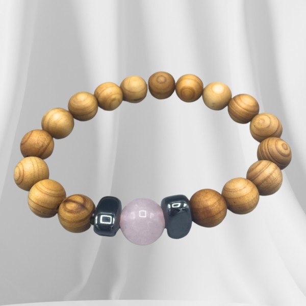 Pulsera de Cedro - Chakra del corazón - Cuarzo Rosa