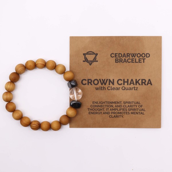 Pulsera de Cedro - Chakra Corona - Cuarzo Claro