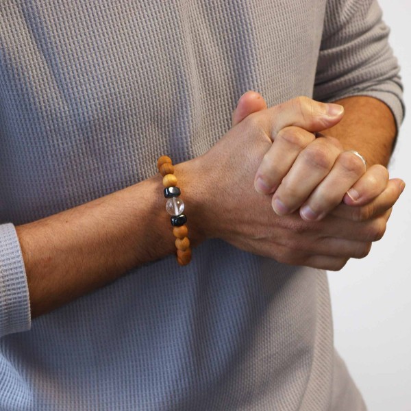 Pulsera de Cedro - Chakra Corona - Cuarzo Claro