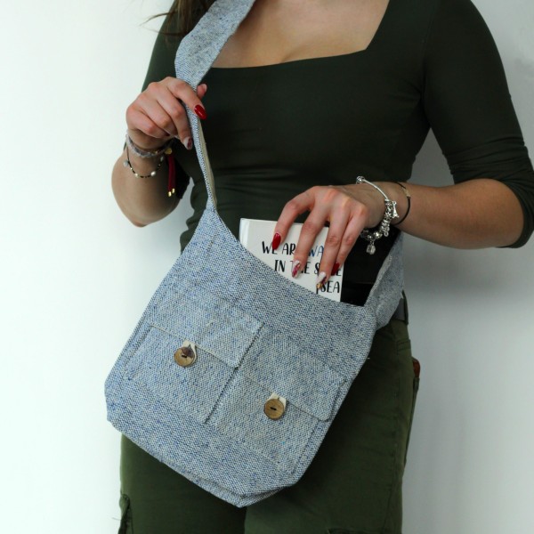 Bolso de Dos Bolsillos Tonos Naturales- Vaquero Denim- Mediano