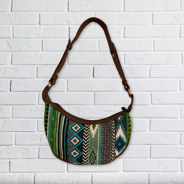 Bolso Hobo de Jacquard - Verdes Atrevidos (correa marrón)