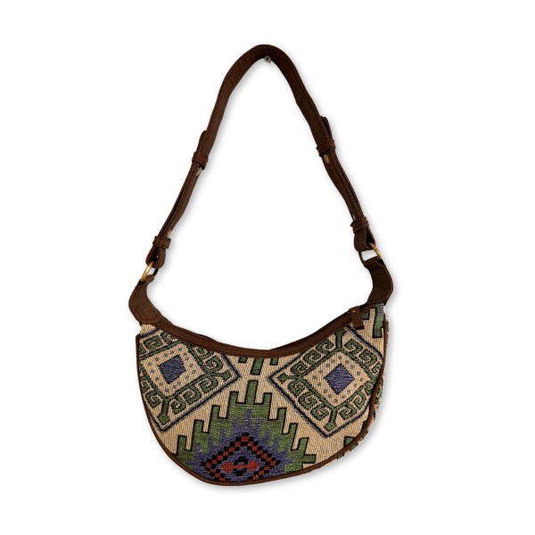 Bolso Hobo de Jacquard - Geo-Verde (correa marrón)