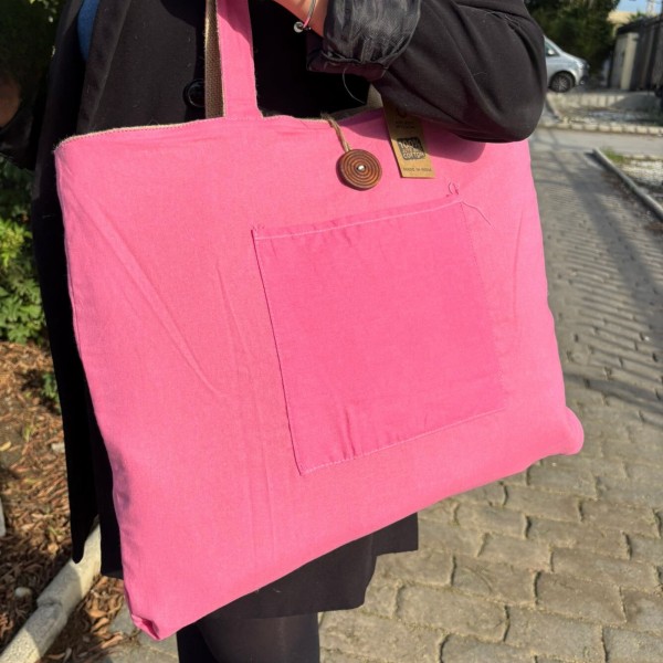 Bolsa Grande Reversible de Yute y Algodón - Rosa (204C)