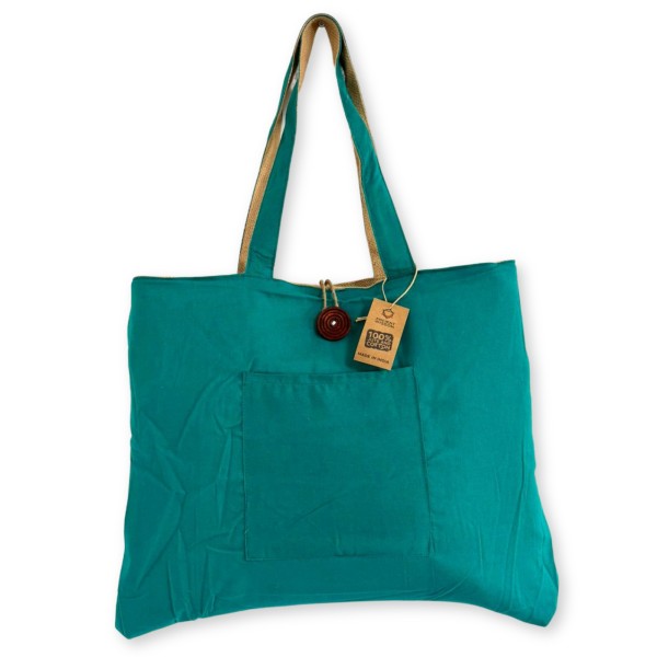 Bolsa Grande Reversible de Yute y Algodón - Verde Azulado (7717C)