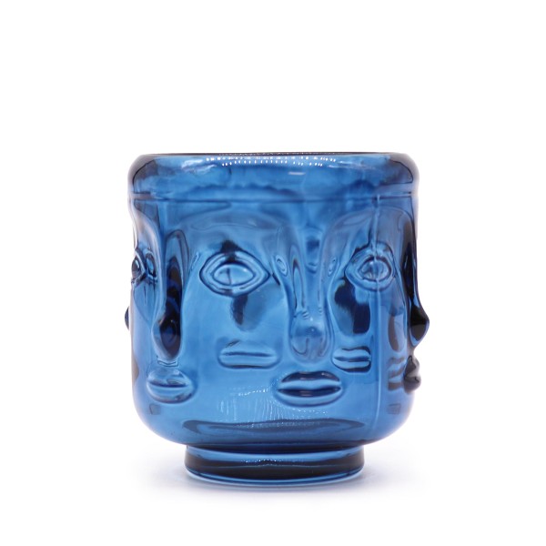 Tarro de vela con caras de Buda - Azul real