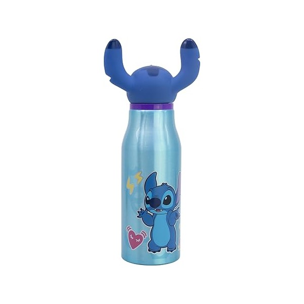 Botella de agua infantil de aluminio de 690 ml con figurita en el tapón de Stitch