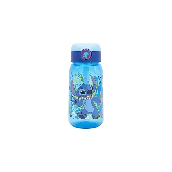 Botella de agua infantil de plástico de 510 ml con tapón y pajita de Stitch