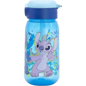 Botella de agua infantil de plástico de 510 ml con tapón y pajita de Stitch