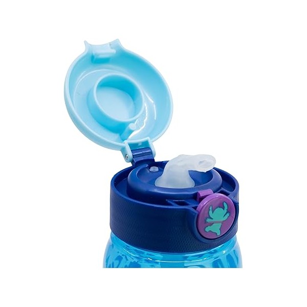 Botella de agua infantil de plástico de 510 ml con tapón y pajita de Stitch